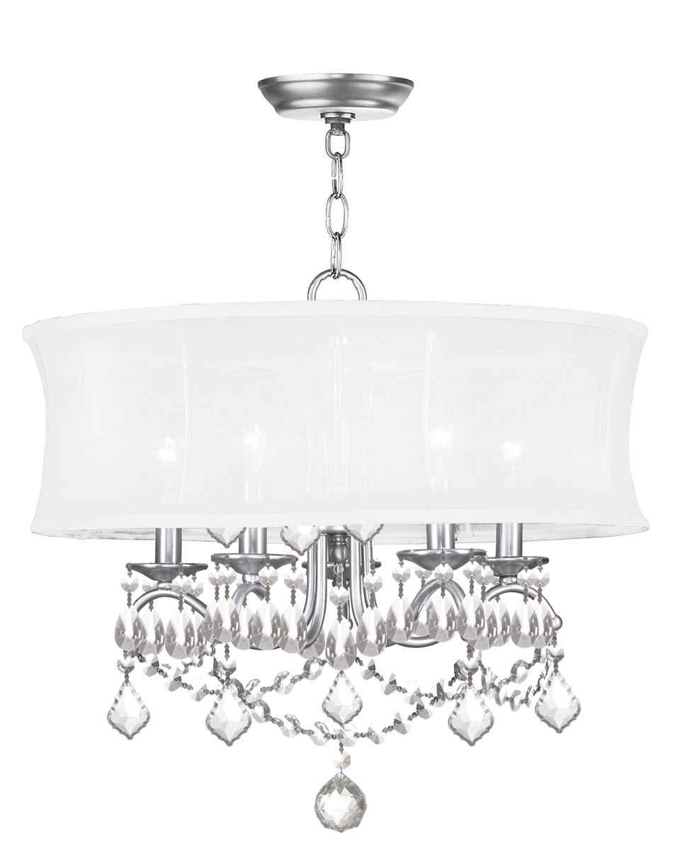 Newcastle Brushed Nickel 5-Light Chandelier with Crystal Drops and Silk Shade