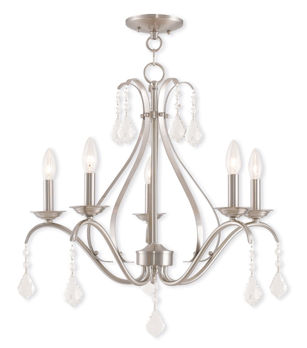 Brushed Nickel 5-Light Chandelier with Clear Crystals