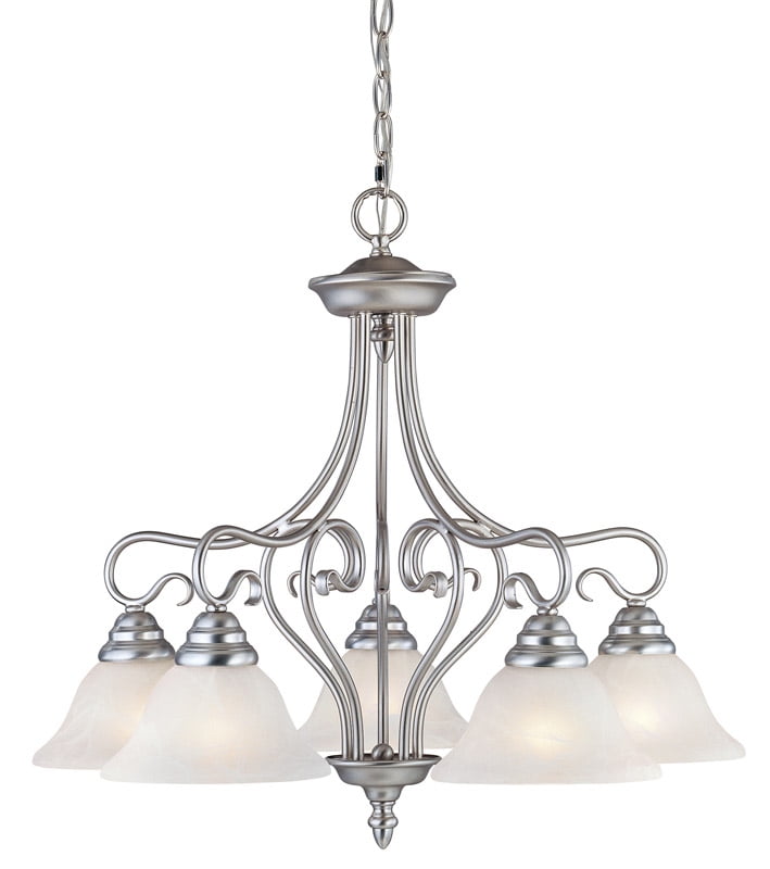 5 Light Brushed Nickel Chandelier with White Alabaster Glass Shade