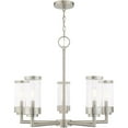 thumbnail image 1 of 5 Light Brushed Nickel Outdoor Chandelier with Clear Glass Shade, 1 of 5