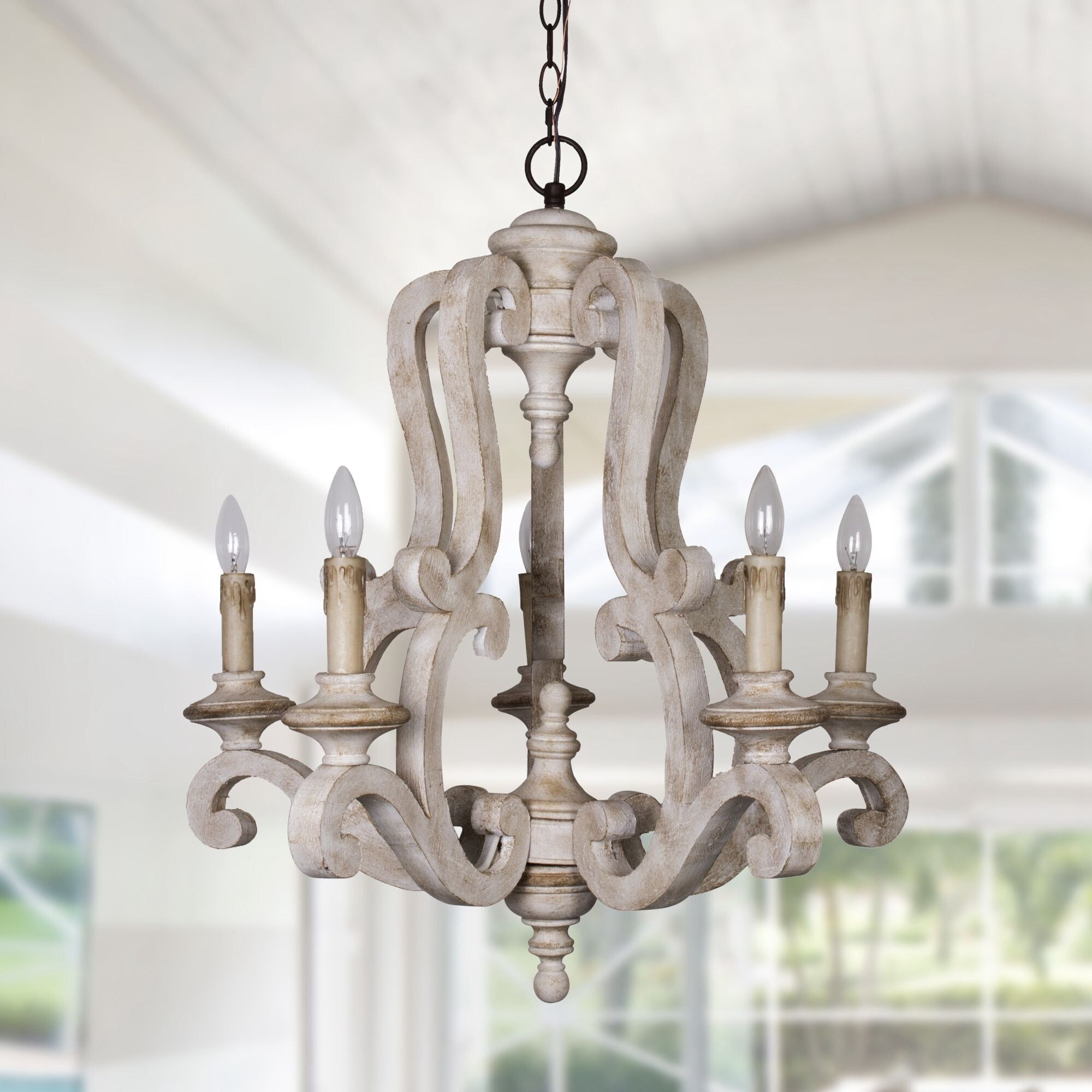 Distressed White 5-Light Candle Style Empire Chandelier