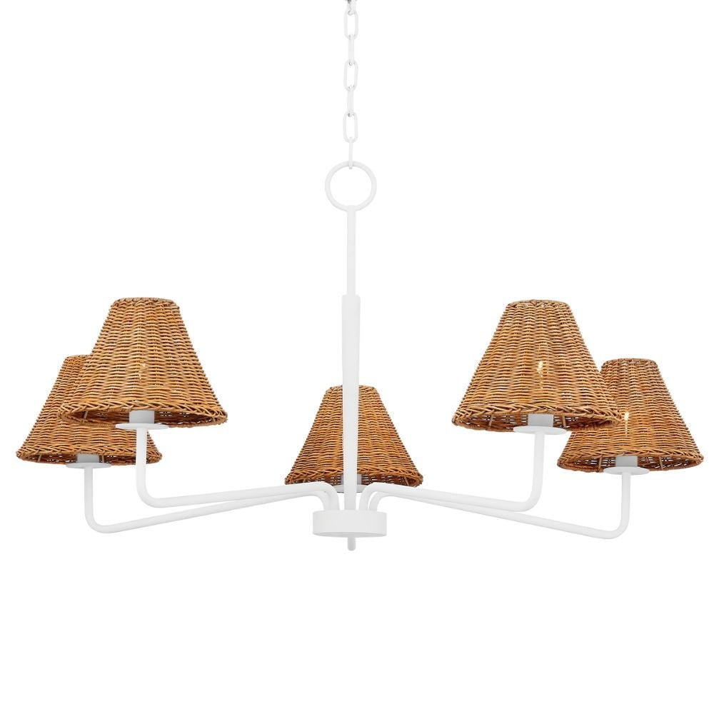 Issa Textured White Rattan Shade 5-Light Iron Chandelier