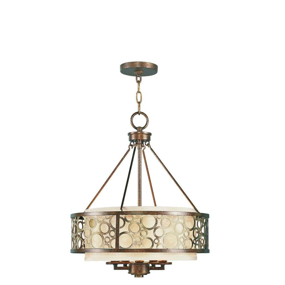 Palacial Bronze Gilded 5-Light Chandelier with Silk Champagne Shade
