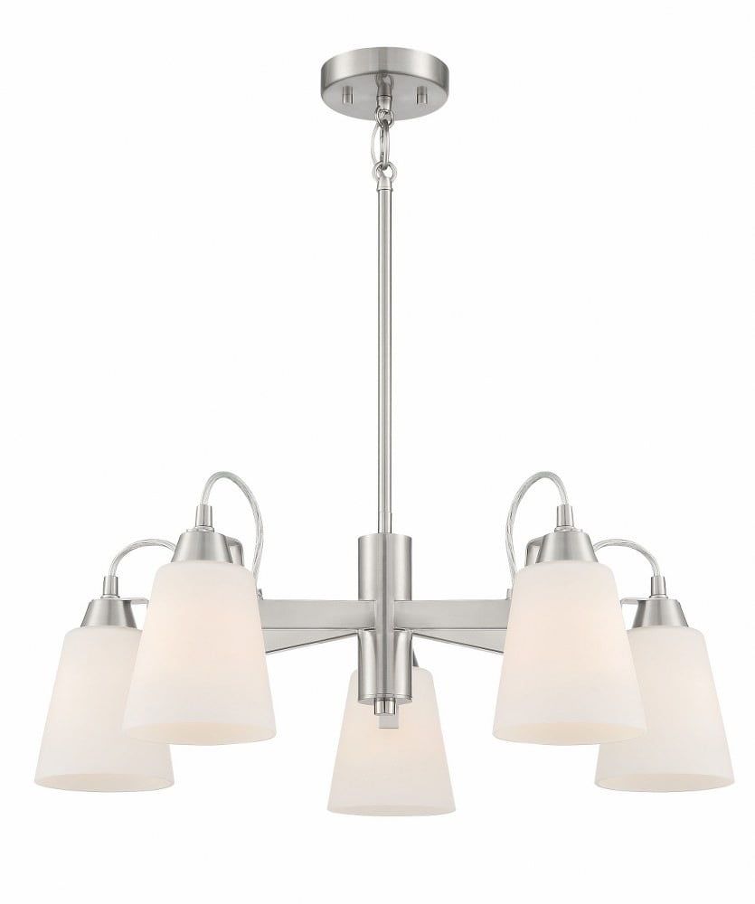 Elegant Mini 5-Light Chandelier in Brushed Nickel with Etched Opal Glass
