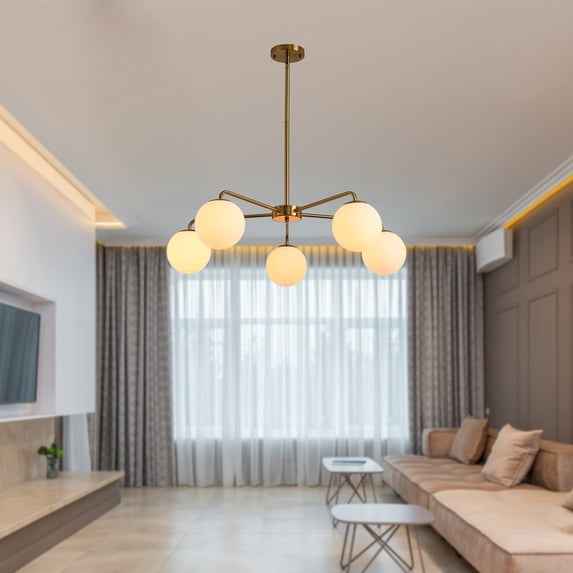 5-Light Chandelier Ceiling Light Pendant Light Modern Contemporary Style Sputnik Pandant E12 with Universal Canopy Slope Ceiling Mount Metal Frame Nickel/Brass Plating With Glass Shade