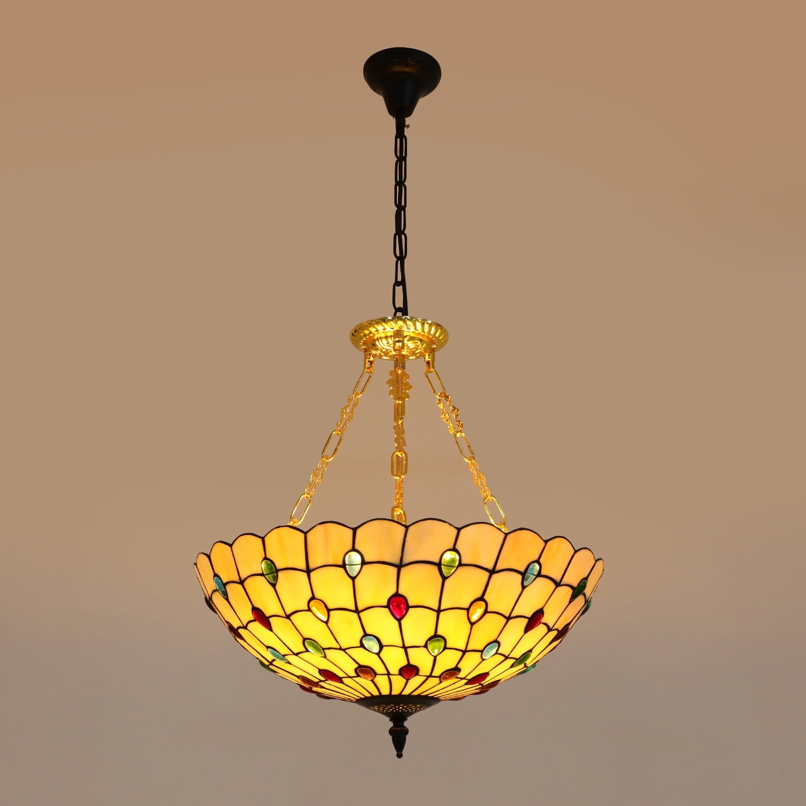 5-Light Chandelier, Ceiling Mount Light Fixture, Colorful Tiffany-Style Pendant Light for Elegant Home Decor (5 x E26 (Not Included)