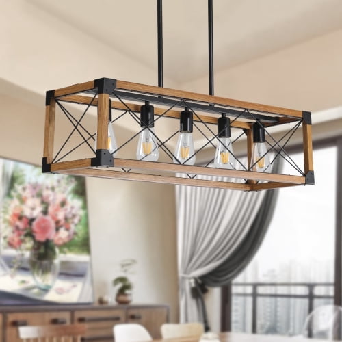5-Light Chandelier Rectangular Light Fixture Farmhouse Island for Kitchen, Living Room, Dining Room, E26, No Bulbs