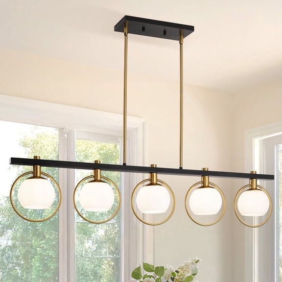5-Light Chandeliers Modern Farmhouse Chandeliers for Dining Room,Adjustable Height Hanging Pendant Lights,360°Rotation Ceiling Light Fixture,E12