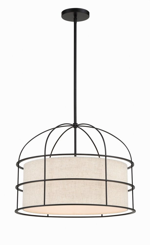 Gateway Park Coal Finish 5-Light Drum Pendant with Oatmeal Linen Shade