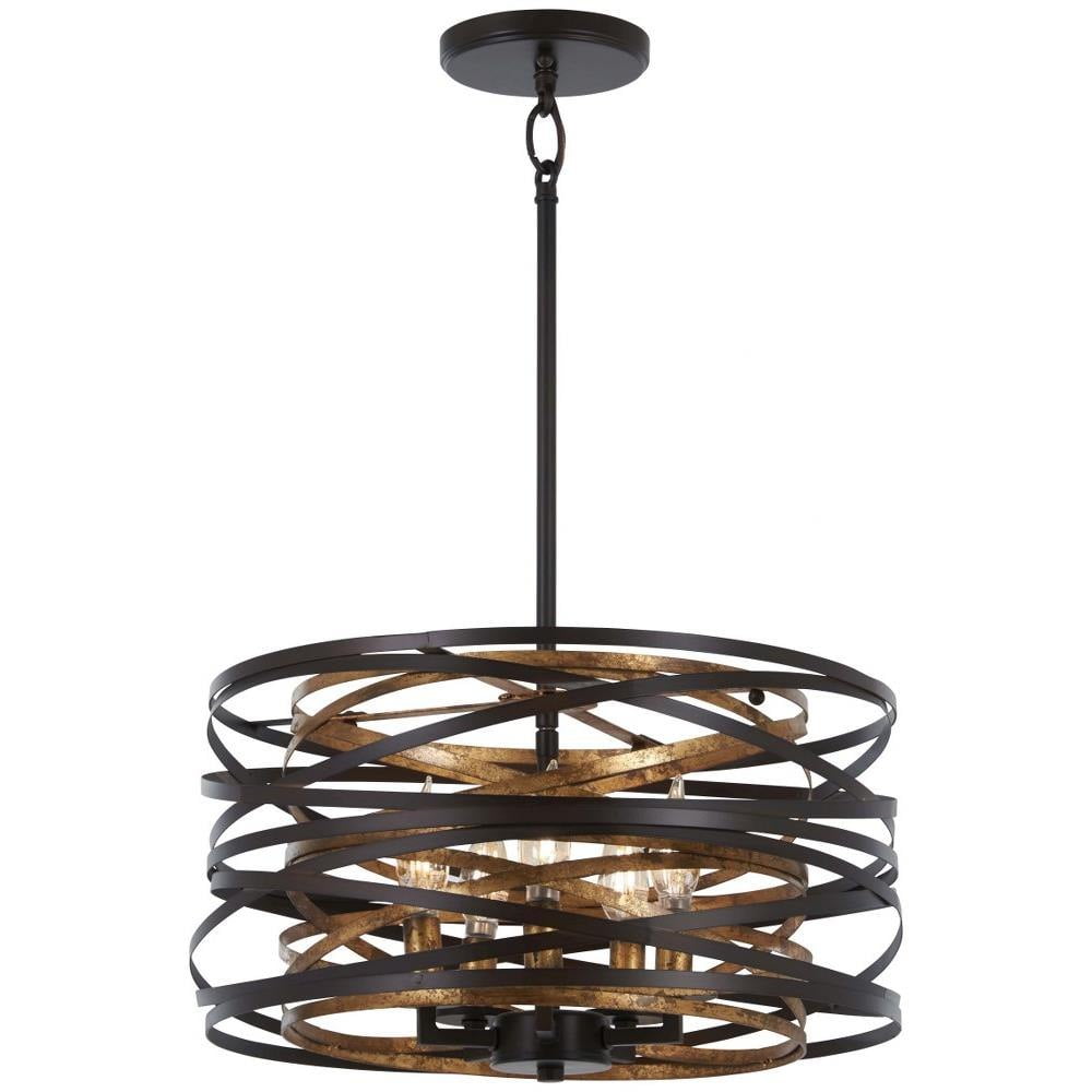 Mosaic Gold & Dark Bronze 5-Light Pendant Chandelier with Adjustable Height