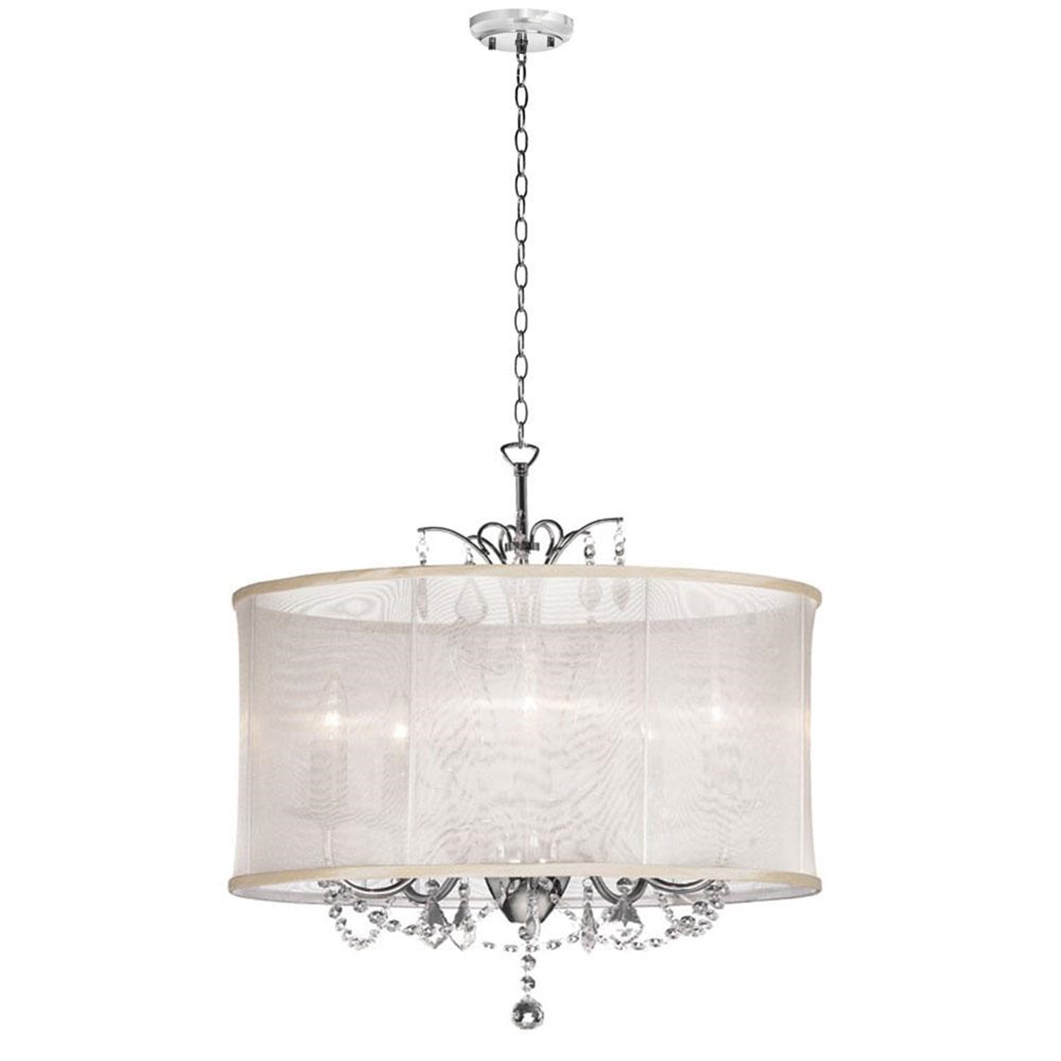 5 Light Crystal Chandelier, Organza ShadeDiameter25,ShadeOyster