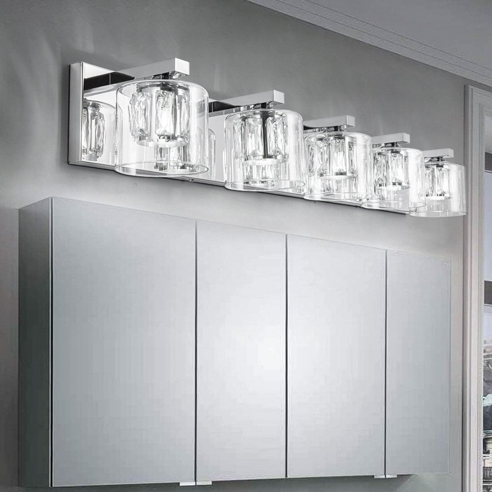 5-Light Dimmable Vanity Light, Modern Crystal Bathroom Lighting with ...