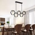 thumbnail image 1 of 5-Light Dining Room Light Fixtures Over Table, Industrial Kitchen Island Lighting, Adjustable Height Hanging Rectangular Chandelier, Modern Pool Table Lights, Black/Gold Finish, 1 of 6
