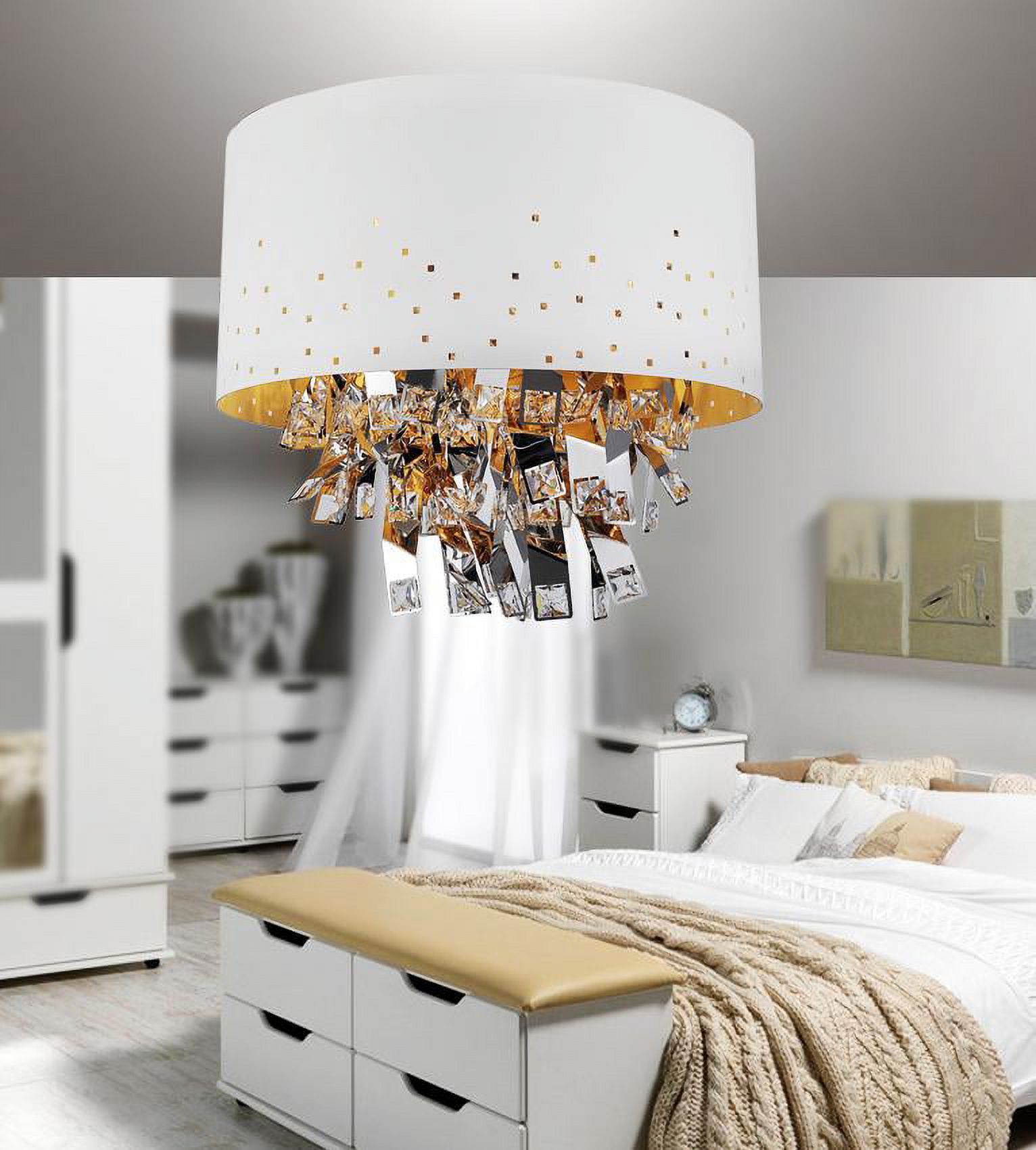 5 Light Drum Shade Flush Mount with White finish