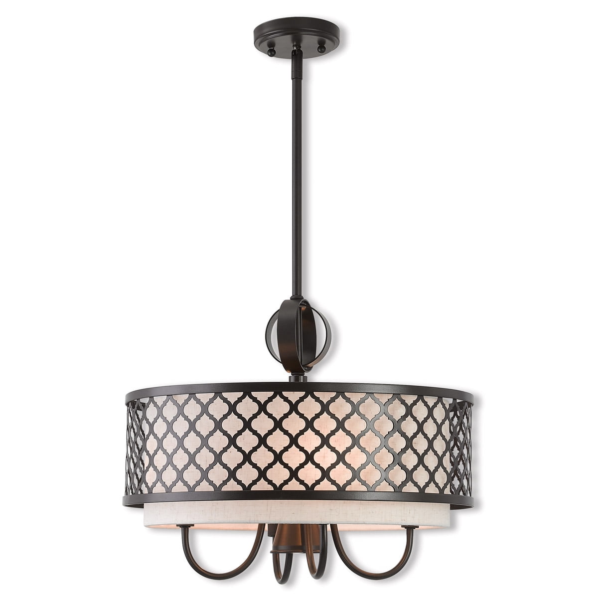 English Bronze 5-Light Drum Chandelier with Fabric Shade