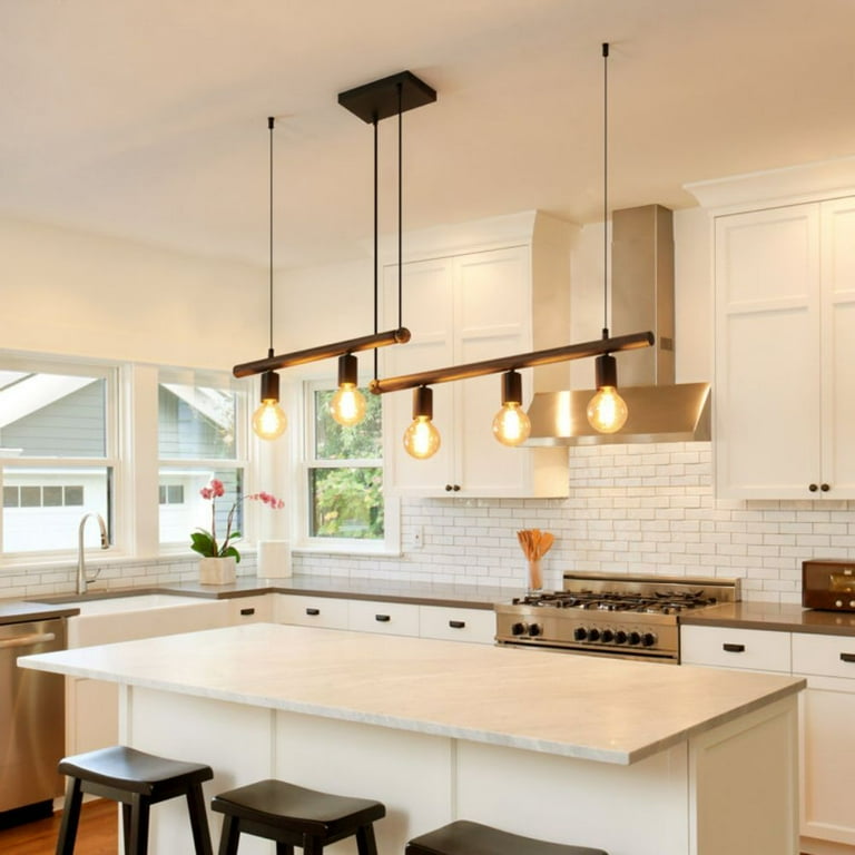 5 Light Farmhouse Chandelier Light Fixture Vintage Kitchen Island Ceiling Light for E26 50W Dimmable Pendant Lighting for Dining Room Kitchen