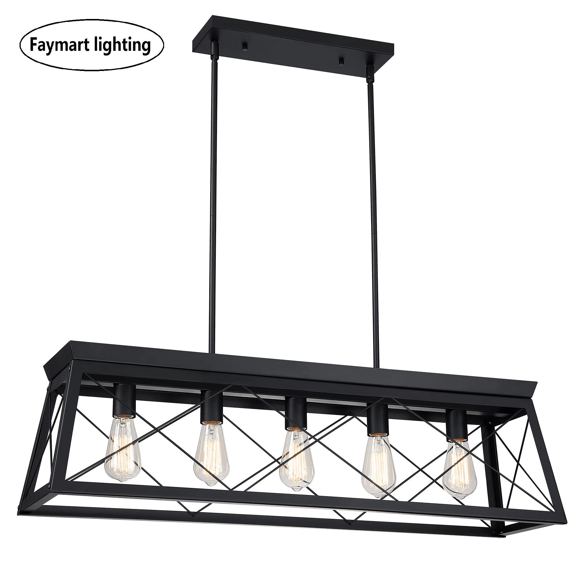 5-Light Farmhouse Matte Black Chandelier Industrial Pendant Lighting for Kitchen Island for Dining Room, Living Room