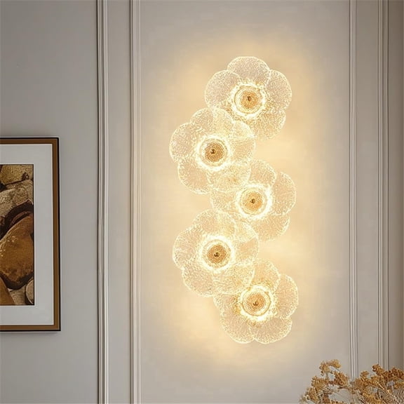 5-Light LED Floral Glass Wall Sconce, Contemporary Wall Light for Bedroom, Hallway & Entryway
