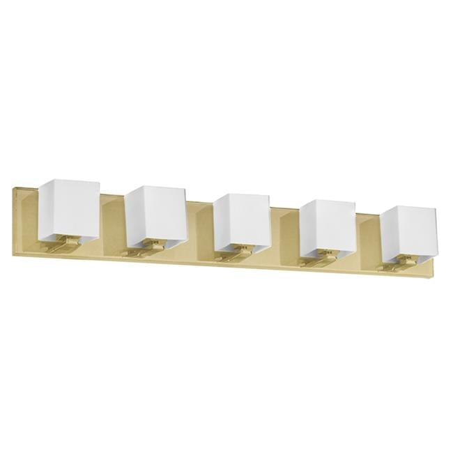 Verona Aged Brass 5-Light Dimmable Bath Bar with White Glass