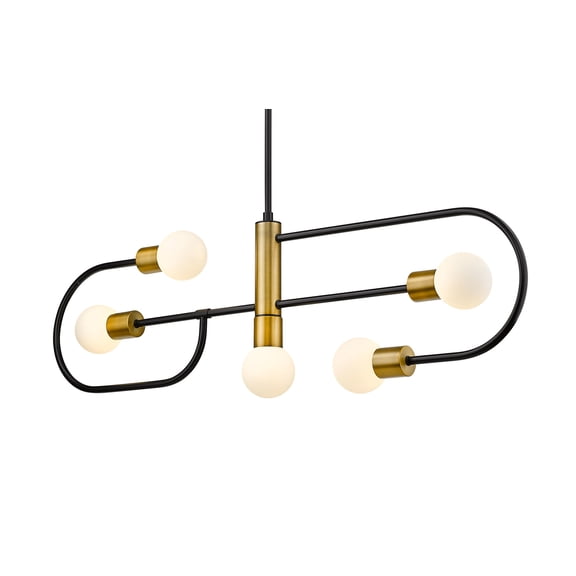 5 Light Island/Billiard Frame Finish Matte Black + Foundry Brass