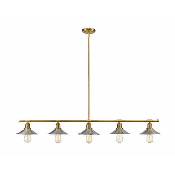 -5 Light Island/Billiard in Utilitarian Style-8 inches Wide By 9 inches High-Factory Brass Finish-Brushed Nickel Shade Color Bailey Street Home