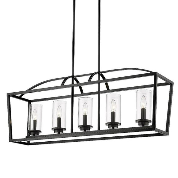 5 Light Kitchen Island-14.5 inches Tall and 38.25 inches Wide-Matte Black Finish-Matte Black Secondary Finish-Clear Glass Color Bailey Street Home