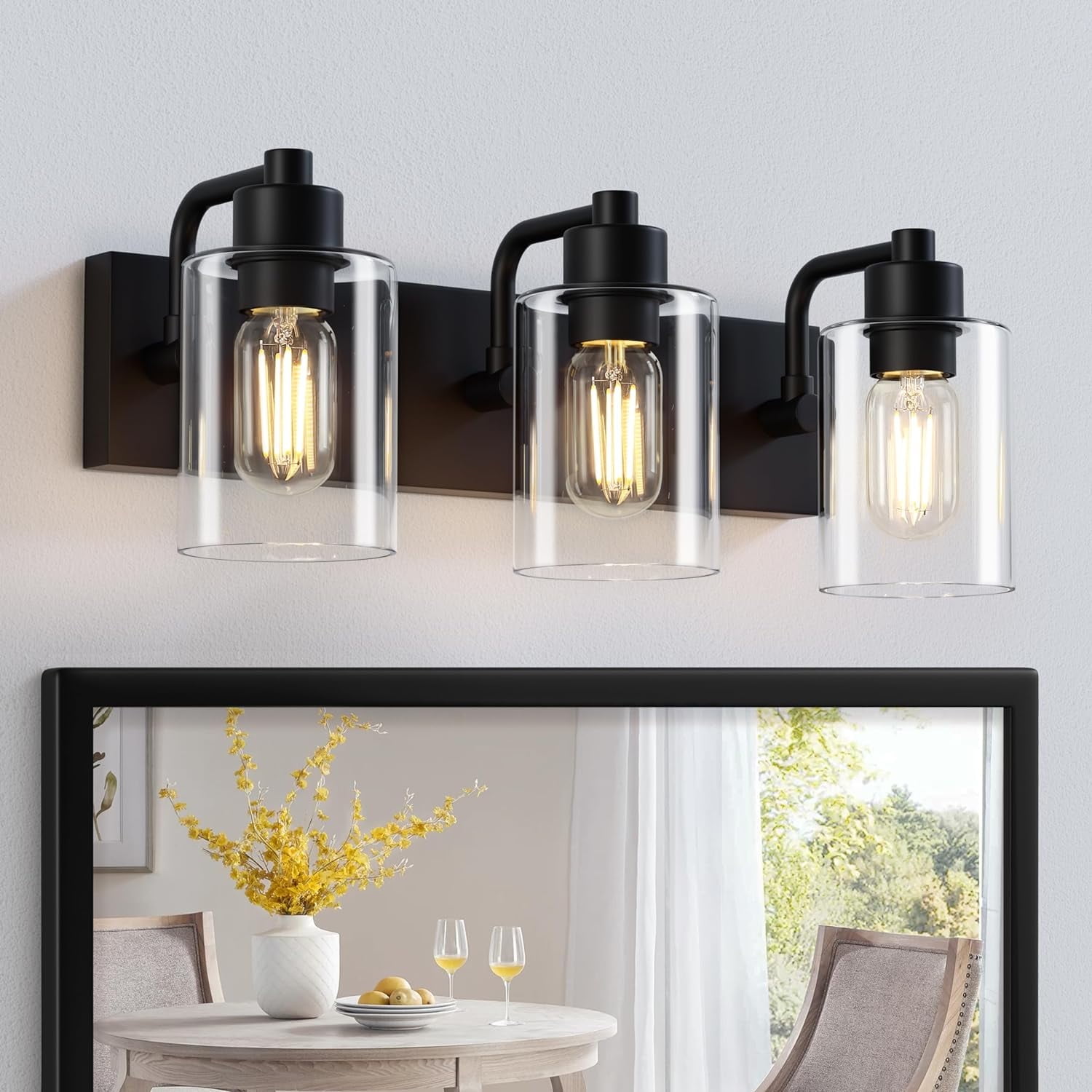 Matte Black 3-Light Dimmable Wall Sconce with Clear Glass Shades