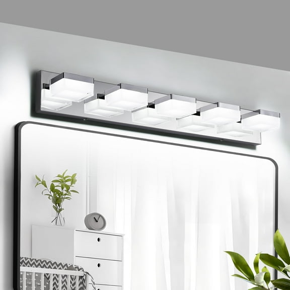 5-Light LED Vanity Light, 32 Inch Dimmable Bathroom Light Fixtures 6000K, Polished Chrome Modern