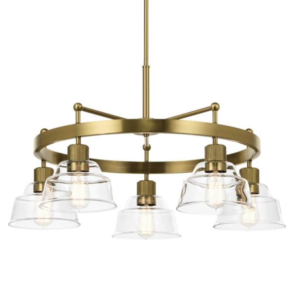 Eastmont Vintage Charm 5-Light Chandelier in Brushed Brass with Clear Glass Shades