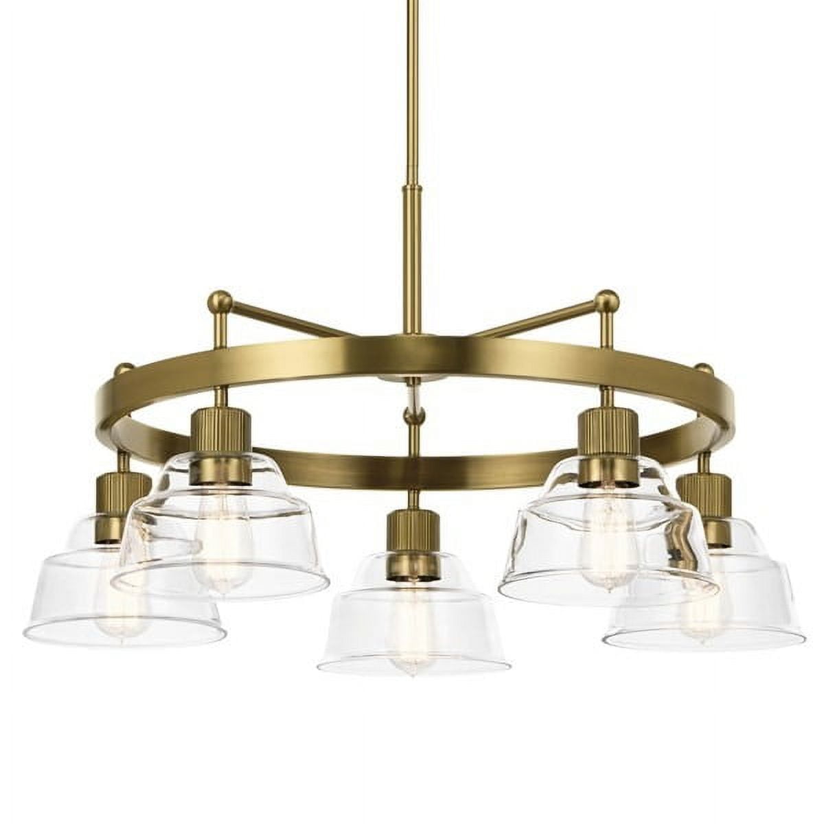 Eastmont Vintage Charm 5-Light Chandelier in Brushed Brass with Clear Glass Shades