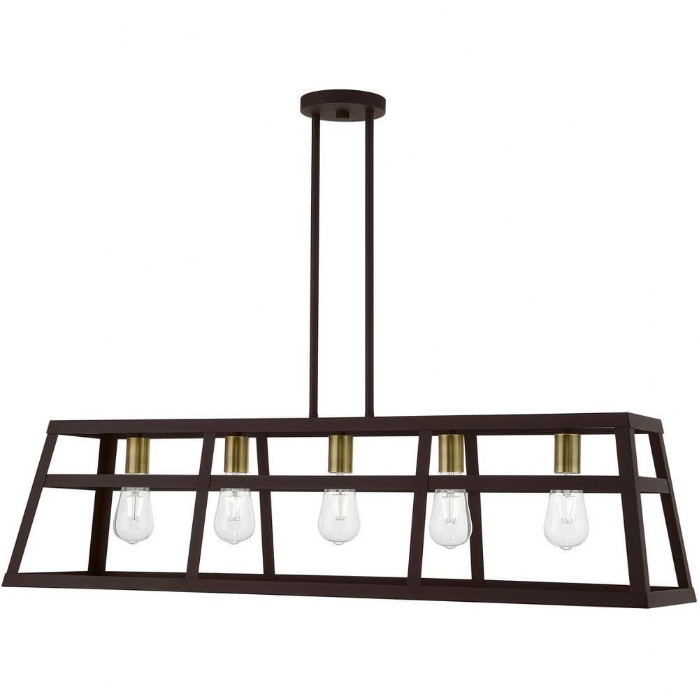 Bronze and Antique Brass 5-Light Linear Chandelier