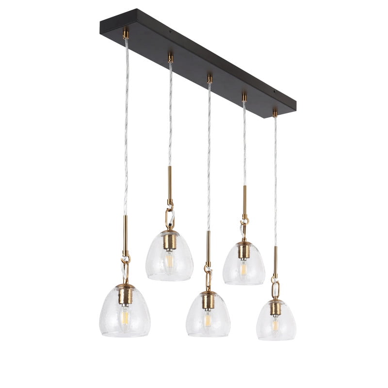 LNC 5-Light Matte Black Modern Textured Glass Linear Pendant Kitchen Island Light