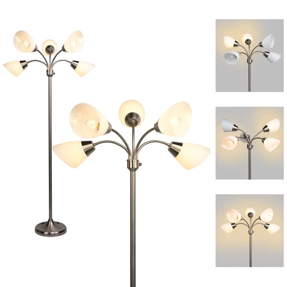 5-Light Metal Tree Floor Lamp with Adjustable Arms, 67" Tall pole Standing Reading Light for Living Room, Sand Nickel Modern Floor Lamp (Bulb Not Included)