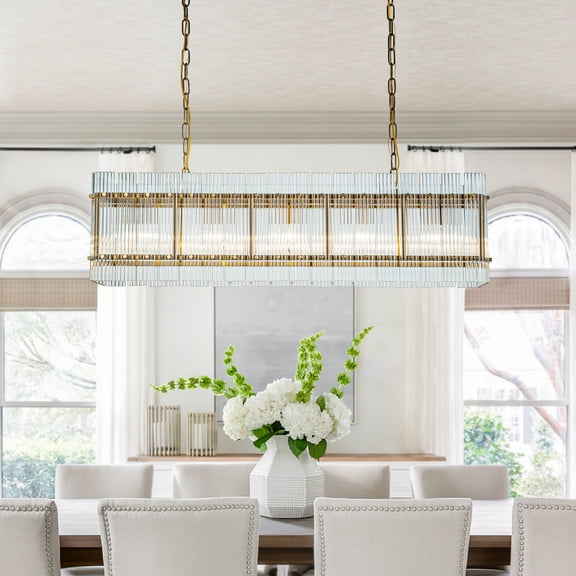 5-Light Modern Antique Gold Handmade Glass Shade Dining Room Chandelier 38" Classic Kitchen Island Lighting Fixture