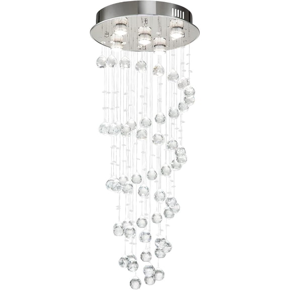 5 Light Modern Crystal LED Ceiling Pendant Light Spiral Raindrop Chandelier Flush Mount High Ceiling Lighting Fixture for Staircase Foyer Entrance D16 x H39inch