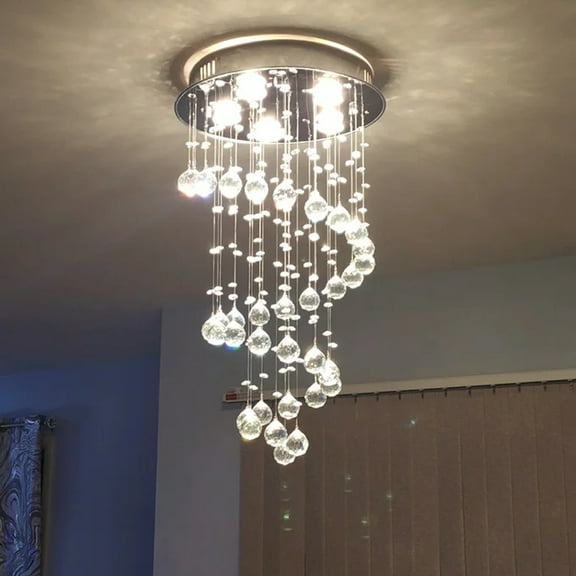5-Light Modern Spiral Crystal Chandelier, Flush Mount Ceiling Lights for Bedroom, Living Room, Entryway