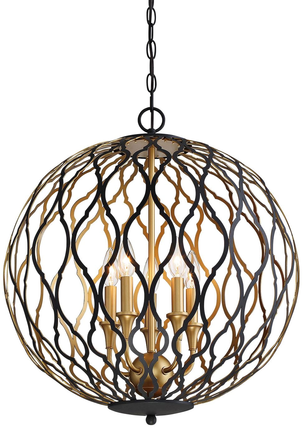 Gilded Glam 5-Light Orb Pendant in Sand Coal and Honey Gold