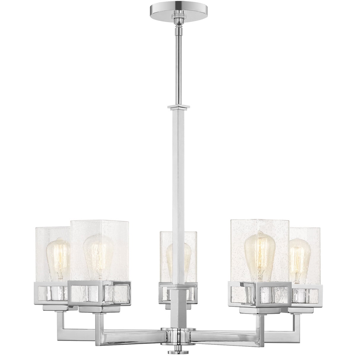 5 Light Polished Chrome Chandelier with Hand Blown Clear Seeded Glass Shade