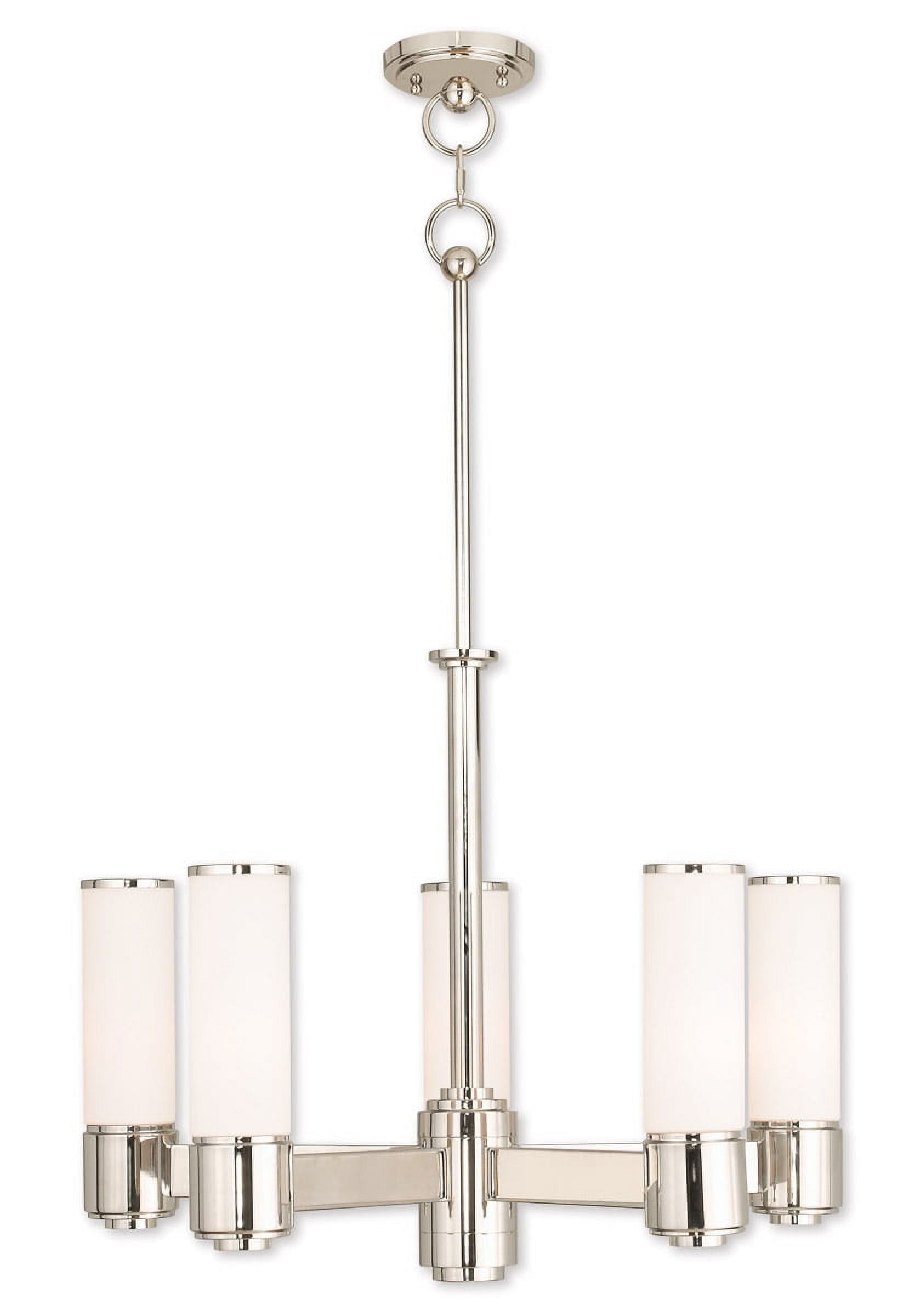 Polished Nickel 5-Light Chandelier with Satin Opal White Glass