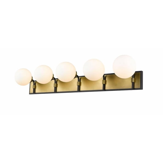 5 Light Retro Steel Vanity Light Fixture with Globe Clear Glass-7.75 inches H By 42.25 inches W-Matte Black/Olde Brass Finish Bailey Street Home