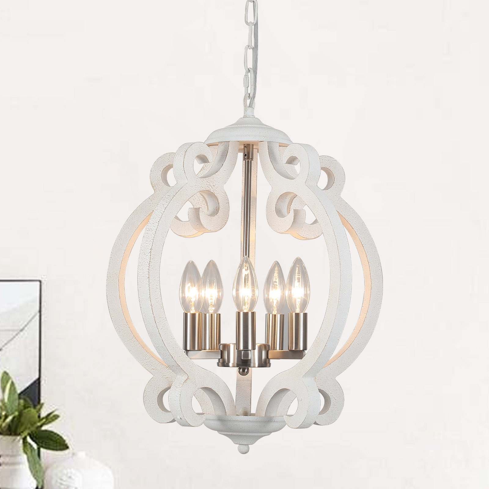 Picture of 15.75 5-Light Rustic Pendant Light, Wood Ceiling Light Farmhouse Shabby ...