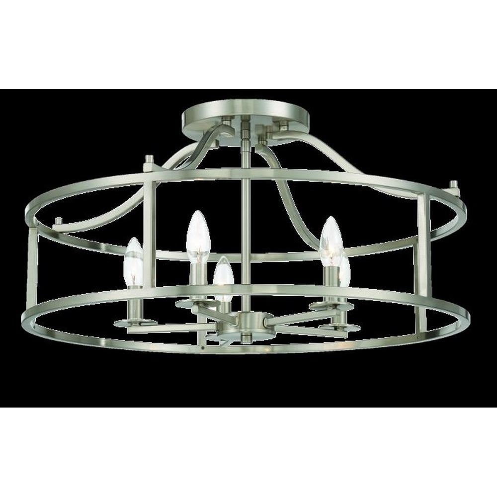 Nickel Drum Caged 5-Light Semi-Flush Mount Fixture