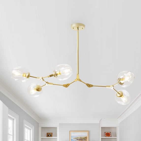 Bella Depot 5-Light Sputnik Modern Linear Chandelier with Clear Glass Shade and Gold Rods