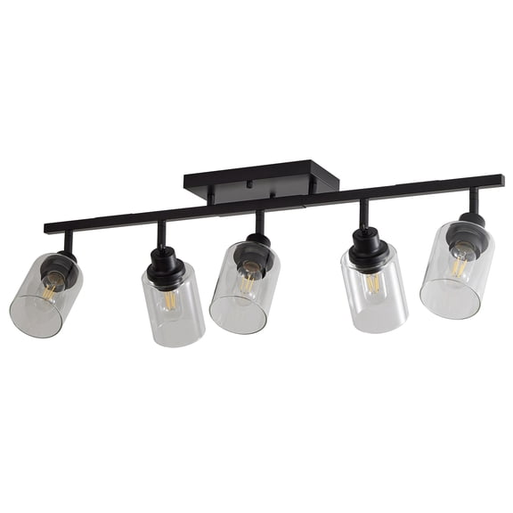 5-Light Track Lighting Kit Black Track Lighting Fixtures Bathroom Wall Sconces Ceiling Mount Kitchen Tracking Lights, Rotatable Spotlight with Clear Glass Shade for Kitchen Shop Hallway