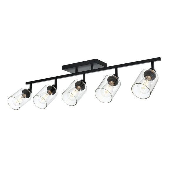 5-Light Vanity Light Bathroom Fixture with Clear Glass Shade Multi-Directional Rotating Metal Ceiling Spotlight Fixture with Adjustable Track Heads