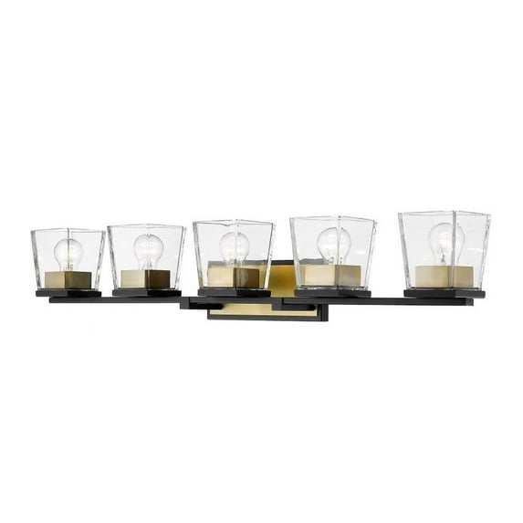 5 Light Vanity Light Fixture in Craftsman Industrial Style 42.5 inches Wide By 7.5 inches High-Matte Black/Olde Brass Finish Bailey Street Home