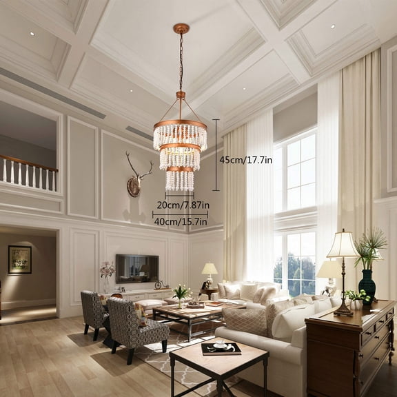 5-Light Wood Bead Chandelier -Modern Ceiling Light  Adjustable Height (23.6in) - Dimmable E12 Bulb Compatible (Bulbs Not Included)  for Dining Room, Kitchen, Foyer - Iron & Wood Construction