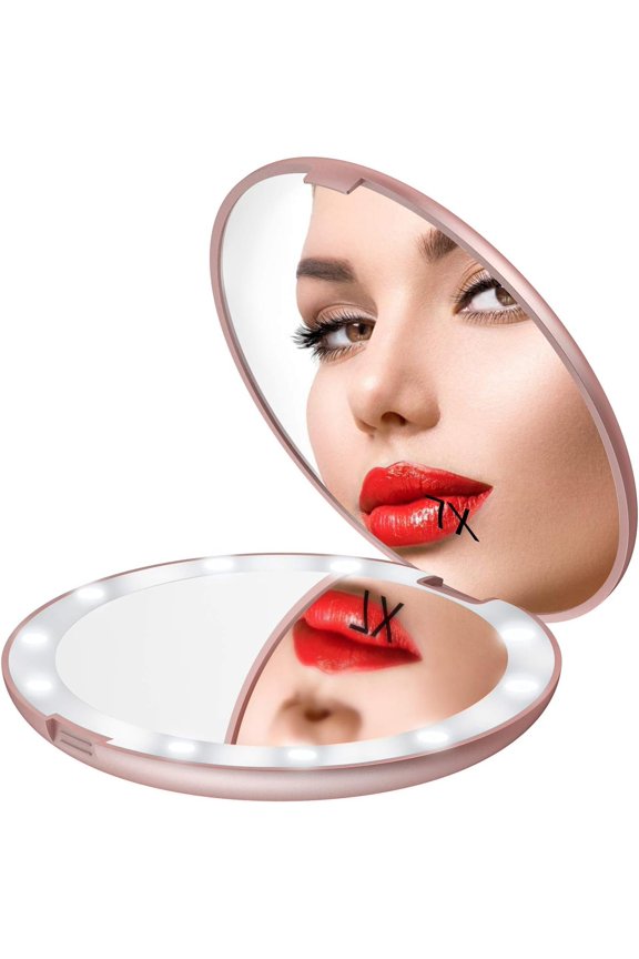 5" Lighted Travel Makeup Mirror 1X/7X Magnifying Double Sided, Super Large LED Compact Portable Handheld Pocket Illuminated Mirror with for Makeup Bag