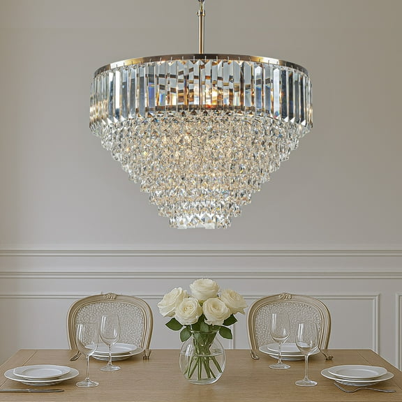 5 Lights 20" Modern Glam Antique Gold Crystal Tiered Chandelier Luxury Ceiling Light  For Dining Room & Bedroom  & Entryway