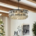 thumbnail image 1 of 5 Lights 24" Modern Drum Matte Black Crystal Chandelier, 1 of 8